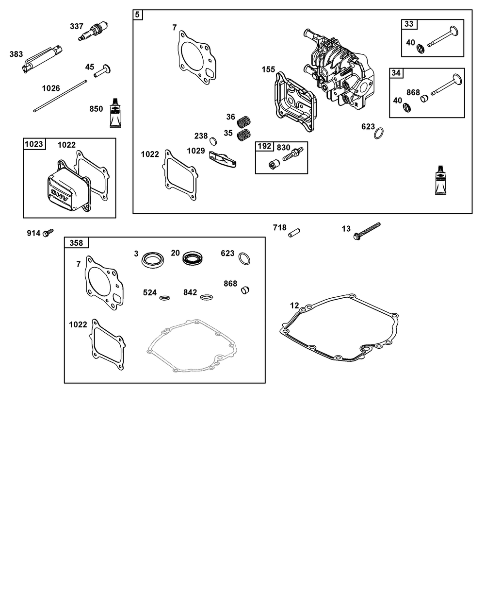 Cylinder Head Group Diagram and Parts List for 125P02-0026-H5 100000 - 19Z999 Briggs and Stratton Engine
